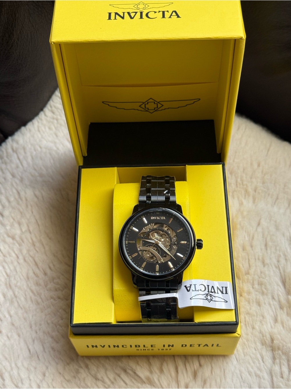 Invicta NIB Object d Art Automatic Men’s Black and Gold Skeleton Watch - Picture 3 of 3